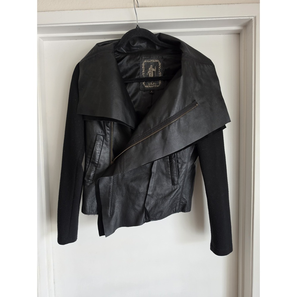 My Tribe Women S Black Genuine Leather Jacket Coat Biker Moto Long Sleeve